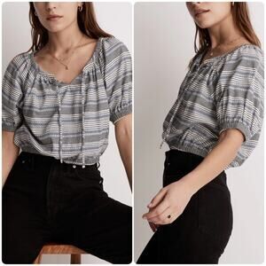 Madewell Jacquard Keyhole Crop Top in Stripe Tranquil Ocean